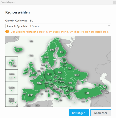 Übersicht auf die bisher ausgewählte Karte von ganz Europa.